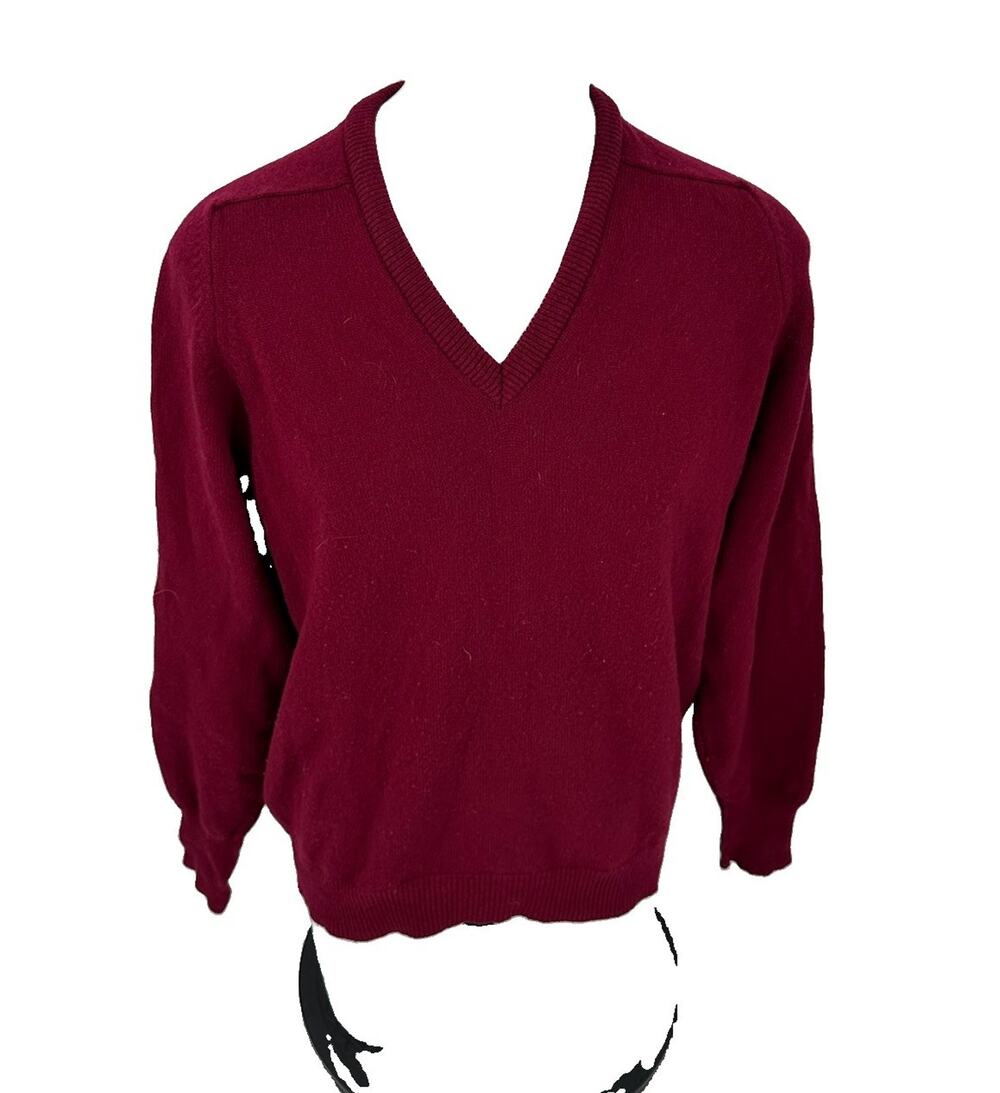 Pendleton Men Large Vintage Woolen Mills Virgin Wool Knit Sweater V-neck V13
